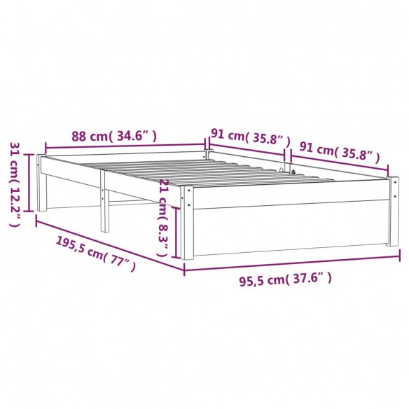 Cadre de lit bois massif 90x190 cm simple