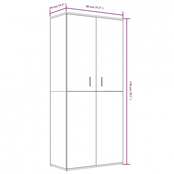 Armoire à chaussures Chêne fumé 80x39x178 cm Bois d'ingénierie