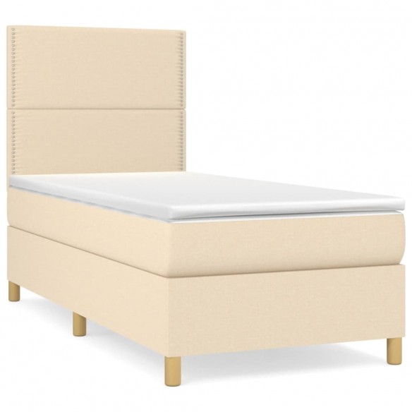 Cadre de lit avec matelas Crème 90x200 cm Tissu