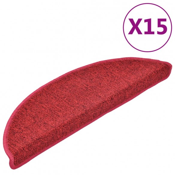 Tapis d'escalier 15 pcs Rouge bordeaux 56 x 17 x 3 cm