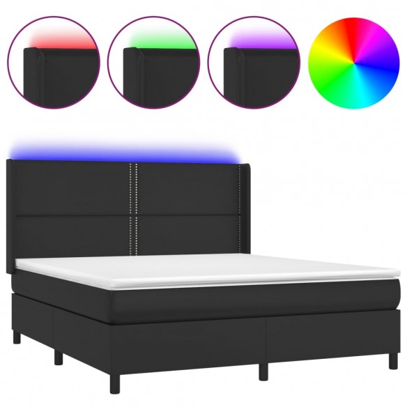 Cadre de lit matelas LED Noir 160x200cm Similicuir