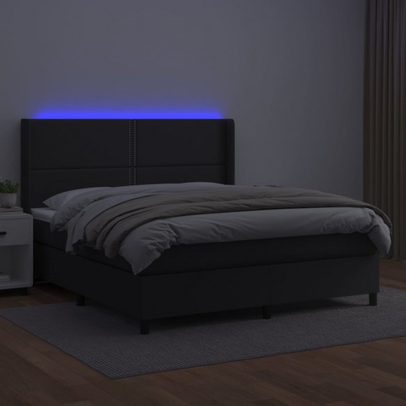 Cadre de lit matelas LED Noir 160x200cm Similicuir