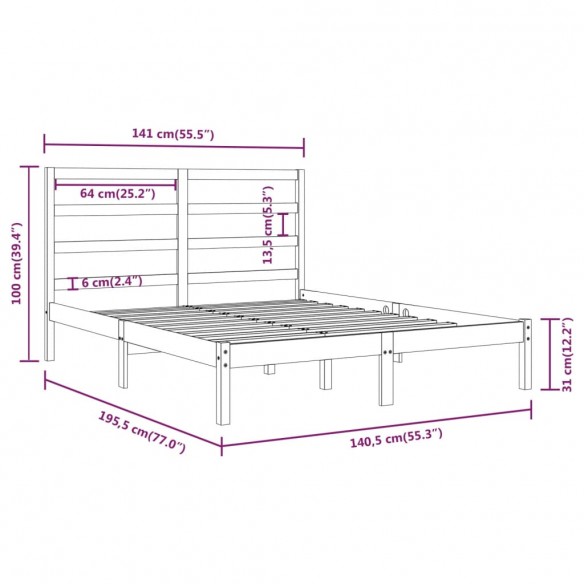 Cadre de lit bois massif 135x190 cm double