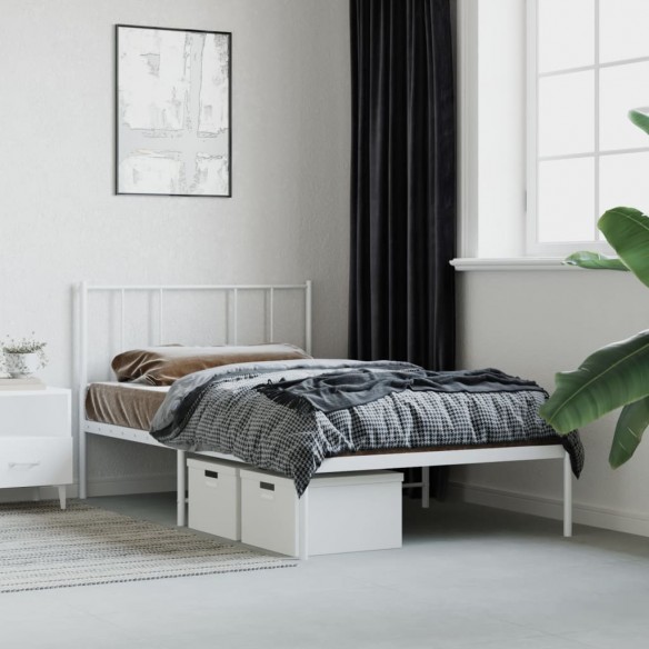 Cadre de lit métal avec tête de lit blanc 100x200 cm