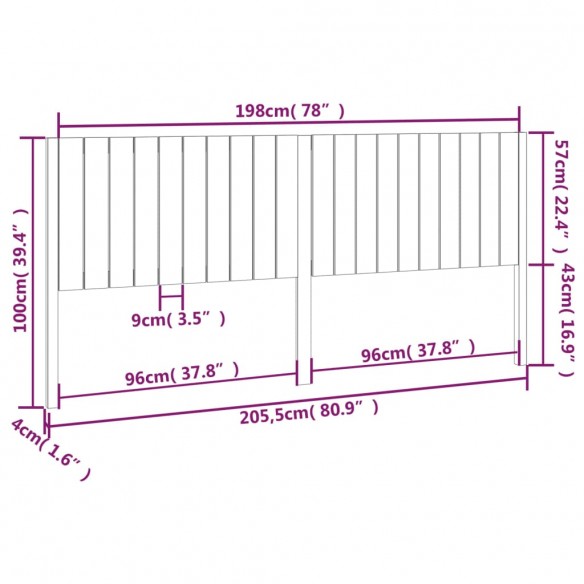 Tête de lit Marron miel 205,5x4x100 cm Bois massif de pin