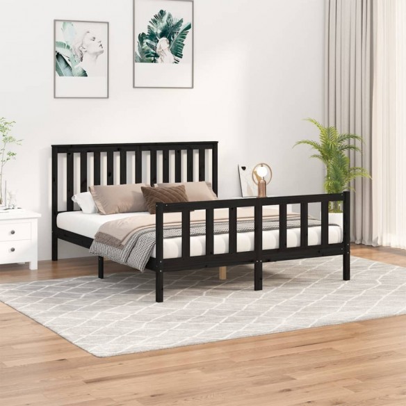 Cadre de lit avec tête de lit noir 160x200cm bois de pin massif