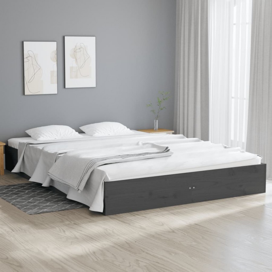 Cadre de lit Gris Bois massif 120x200 cm