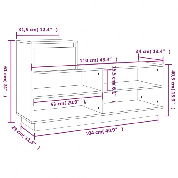 Armoire à chaussures Noir 110x34x61 cm Bois de pin massif