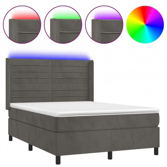 Cadre de lit matelas et LED Gris foncé 140x190 cm