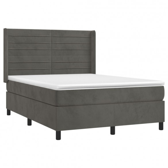 Cadre de lit matelas et LED Gris foncé 140x190 cm