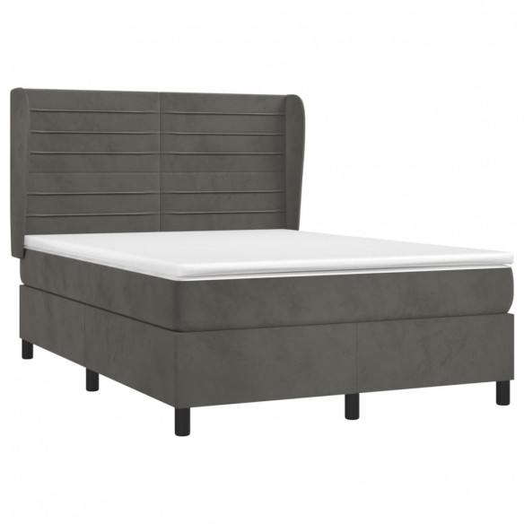 Cadre de lit et matelas Gris foncé 140x200cm Velours