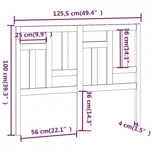 Tête de lit Marron miel 125,5x4x100 cm Bois massif de pin