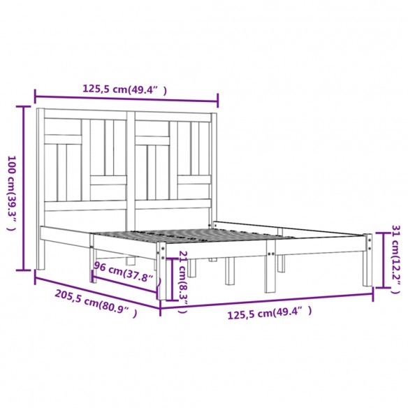 Cadre de lit Marron miel Bois de pin massif 120x200 cm