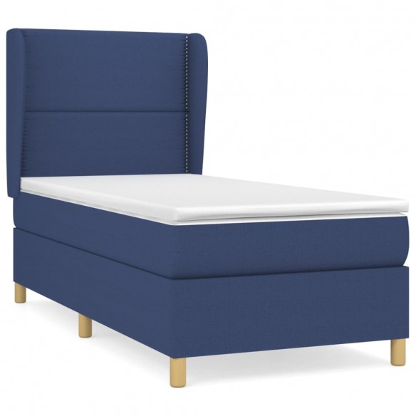 Cadre de lit avec matelas Bleu 100x200 cm Tissu