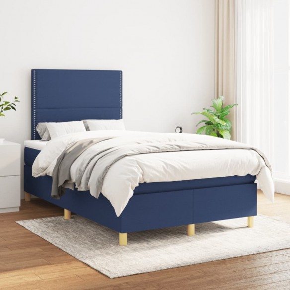 Cadre de lit avec matelas Bleu 120x200 cm Tissu