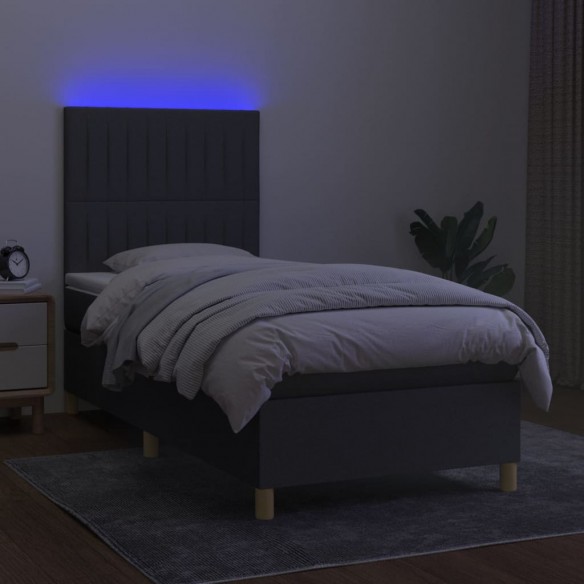 Sommier à lattes de lit et matelas et LED Gris foncé 90x190 cm