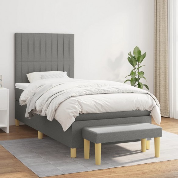 Cadre de lit et matelas Gris foncé 90x190 cm Tissu