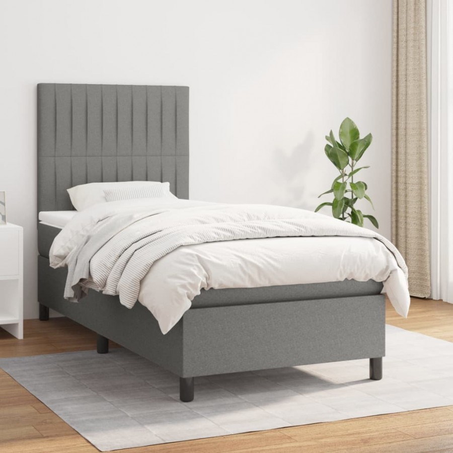 Cadre de lit et matelas Gris foncé 90x190 cm Tissu