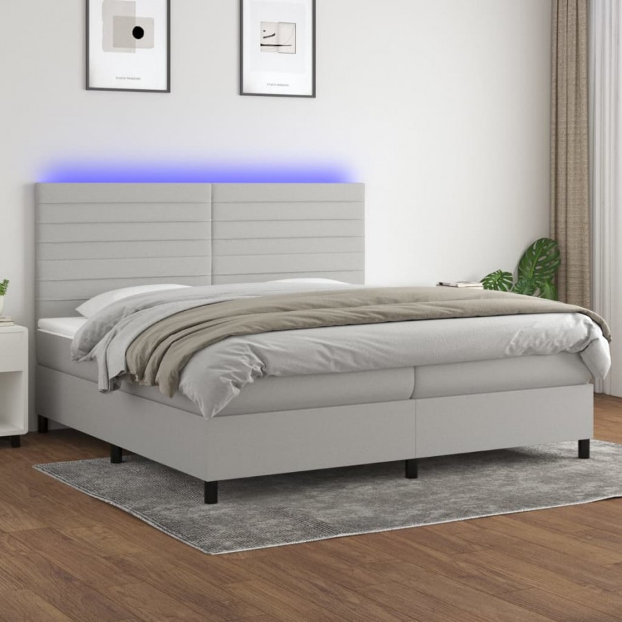 Sommier à lattes de lit et matelas et LED Gris clair 200x200 cm