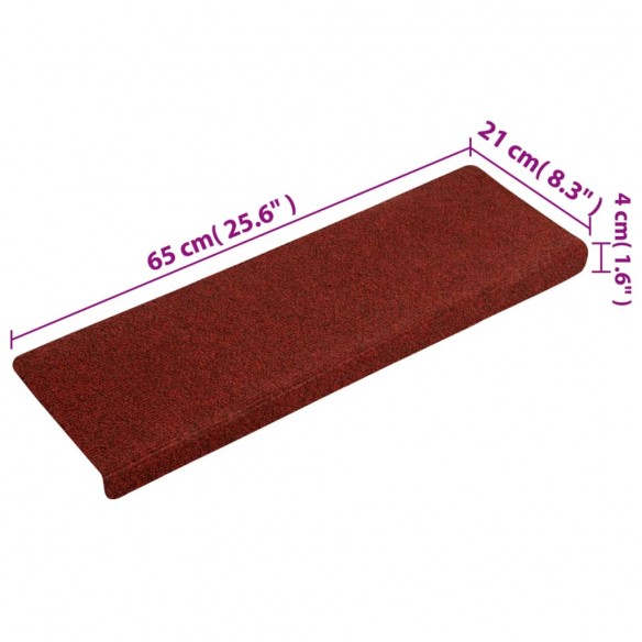 Tapis de marches d'escalier 5 pcs Bordeaux 65x21x4cm Aiguilleté