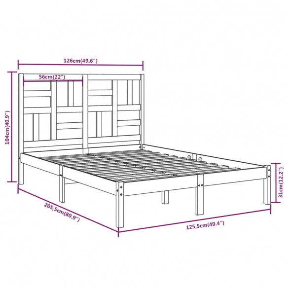 Cadre de lit Gris Bois massif 120x200 cm