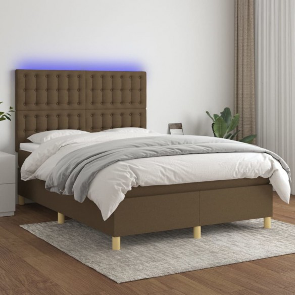 Cadre de lit matelas et LED Marron foncé 140x190 cm