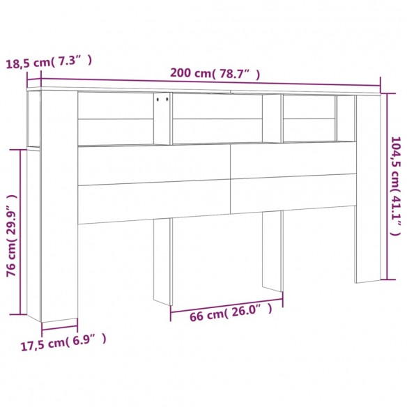 Armoire de tête de lit Chêne fumé 200x18,5x104,5 cm