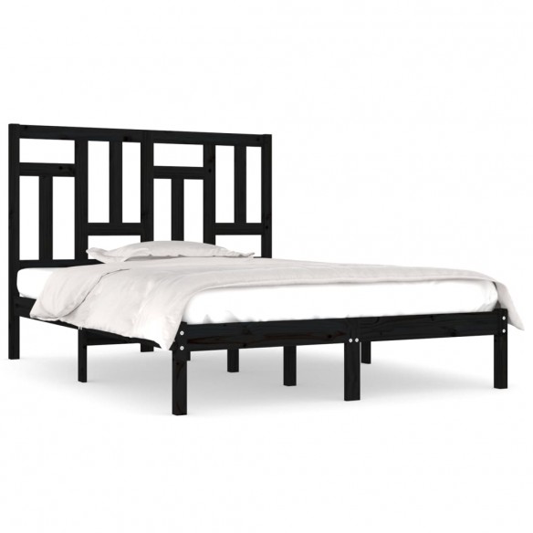 Cadre de lit Noir Bois massif 120x190 cm Petit Double