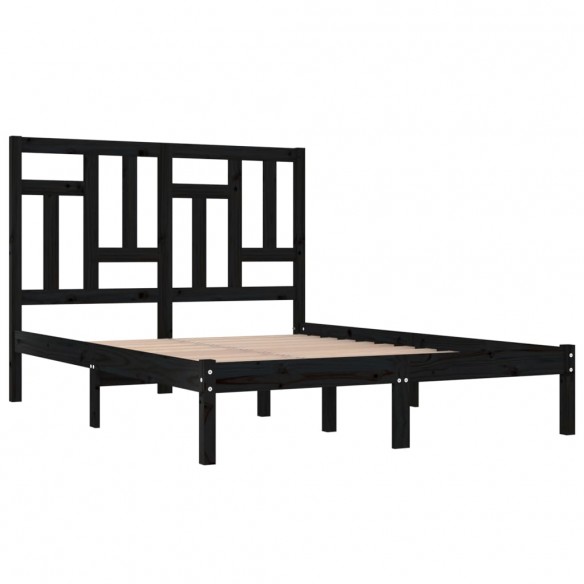 Cadre de lit Noir Bois massif 120x190 cm Petit Double