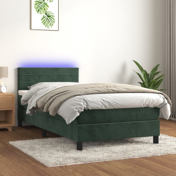 Sommier à lattes de lit et matelas et LED Vert foncé 90x200 cm