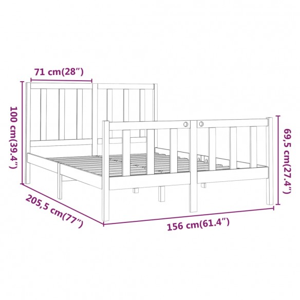 Cadre de lit Marron miel Bois pin massif 150x200 cm Très grand