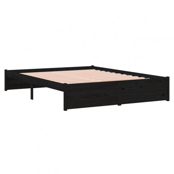 Cadre de lit Noir Bois massif 135x190 cm Double