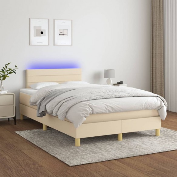 Cadre de lit avec matelas LED Crème 120x200 cm Tissu