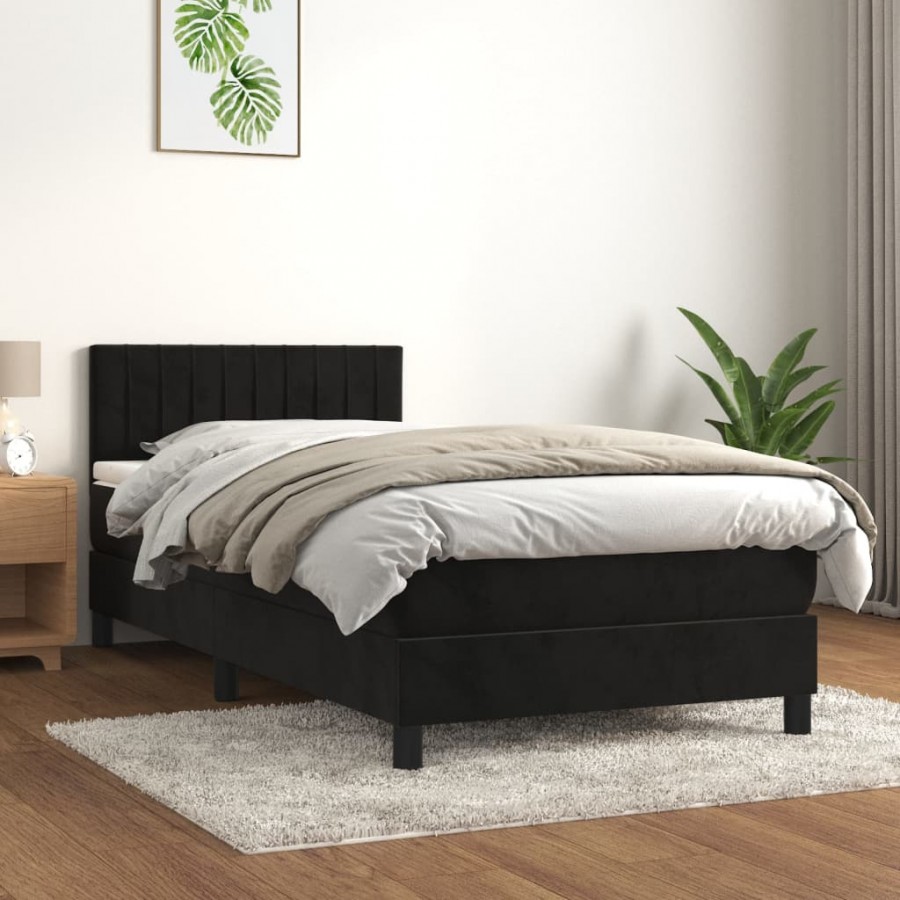 Sommier à lattes de lit avec matelas Noir 90x190 cm Velours
