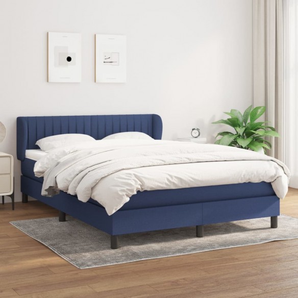 Sommier à lattes de lit avec matelas Bleu 140x190 cm Tissu