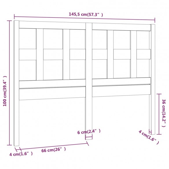 Tête de lit Marron miel 145,5x4x100 cm Bois massif de pin