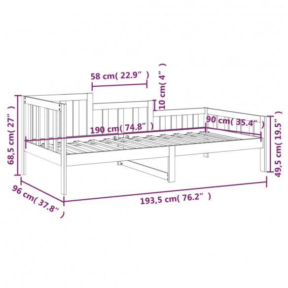 Lit de jour 90x190 cm Bois de pin massif