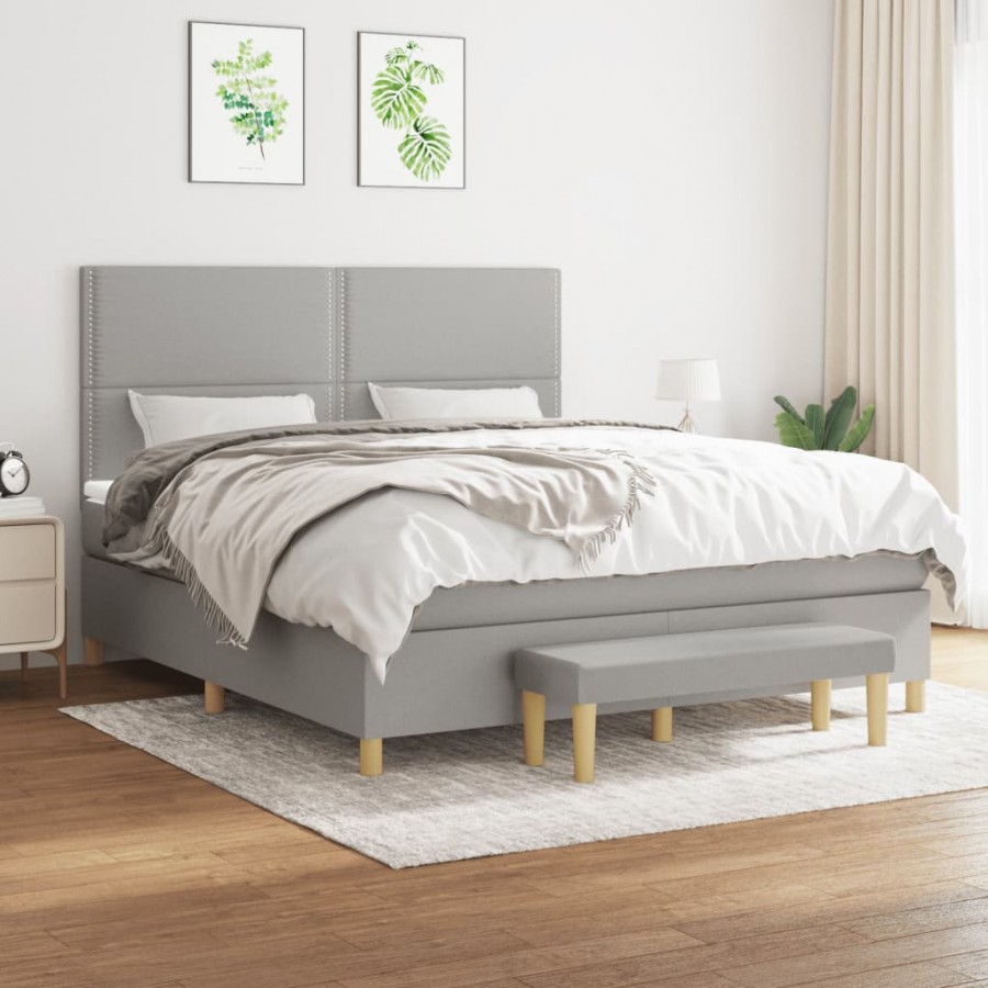 Cadre de lit avec matelas Gris clair 180x200cm Tissu