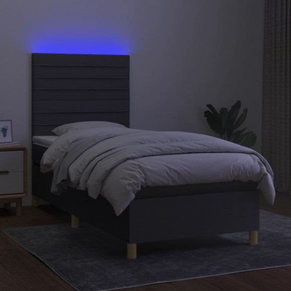 Sommier à lattes de lit et matelas et LED Gris foncé 100x200 cm