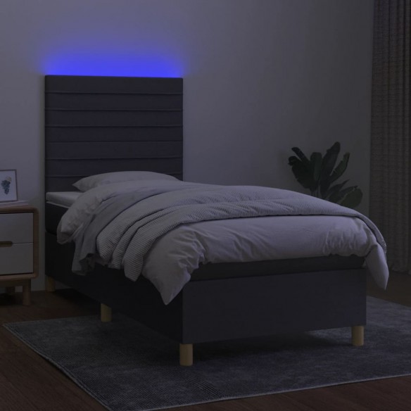 Cadre de lit et matelas et LED Gris foncé 100x200 cm