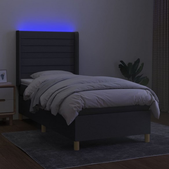 Cadre de lit matelas LED Gris foncé 100x200 cm Tissu