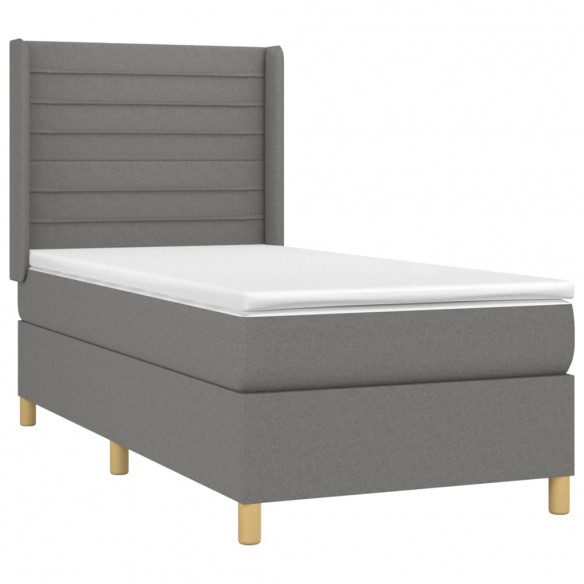 Cadre de lit matelas LED Gris foncé 100x200 cm Tissu