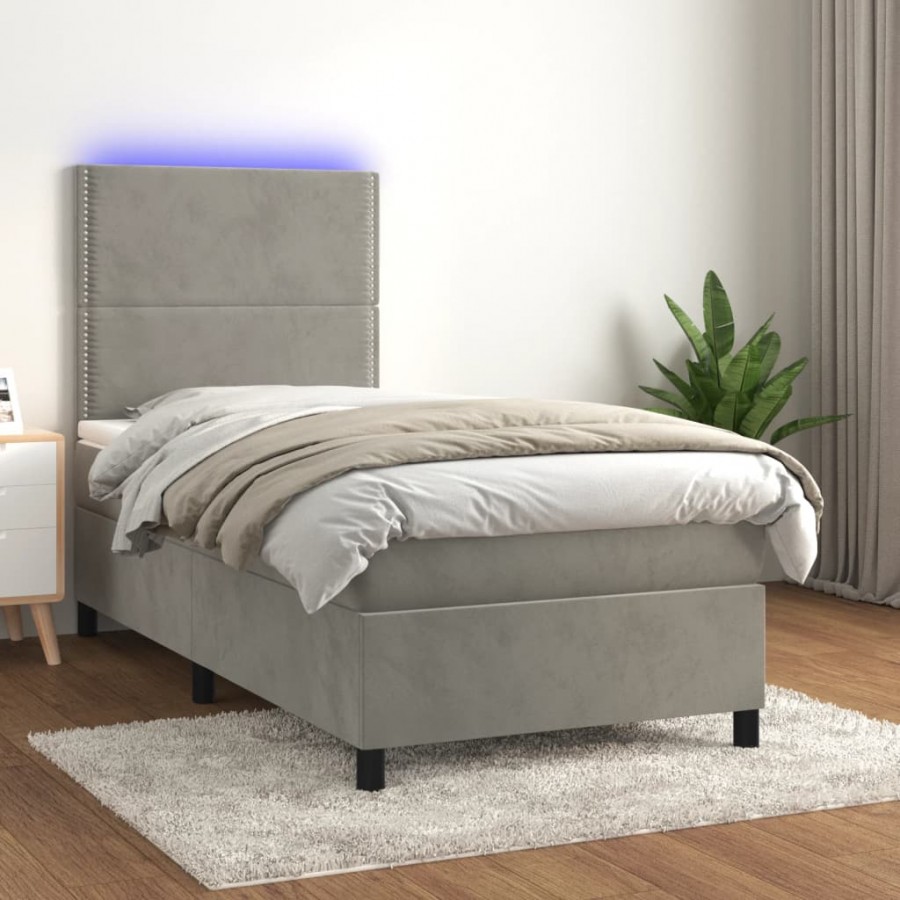 Cadre de lit avec matelas et LED Gris clair 80x200cm