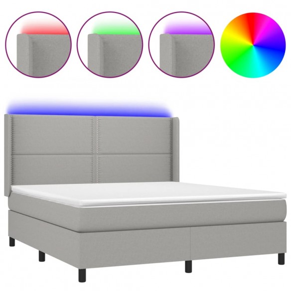 Sommier à lattes de lit matelas LED Gris clair 180x200 cm Tissu