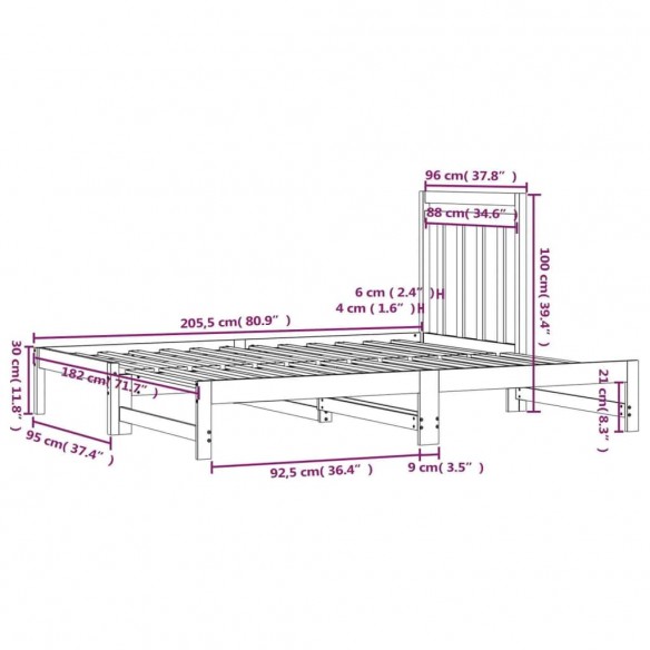 Lit coulissant Gris 2x(90x200) cm Bois de pin massif