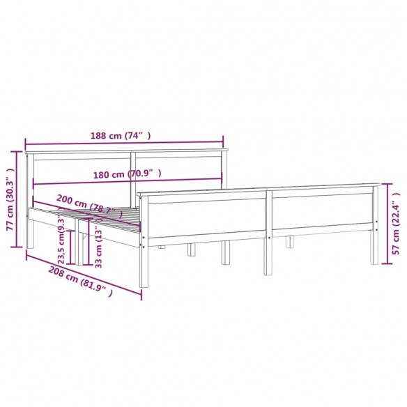 Cadre de lit Bois de pin massif 180x200 cm