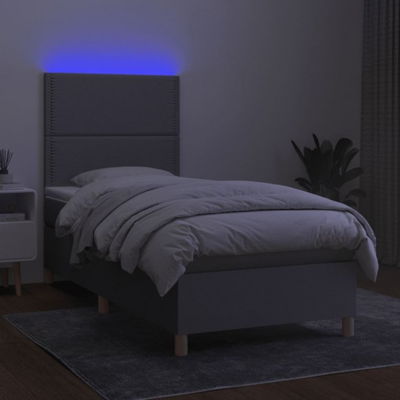 Sommier à lattes de lit et matelas et LED Gris clair 100x200 cm