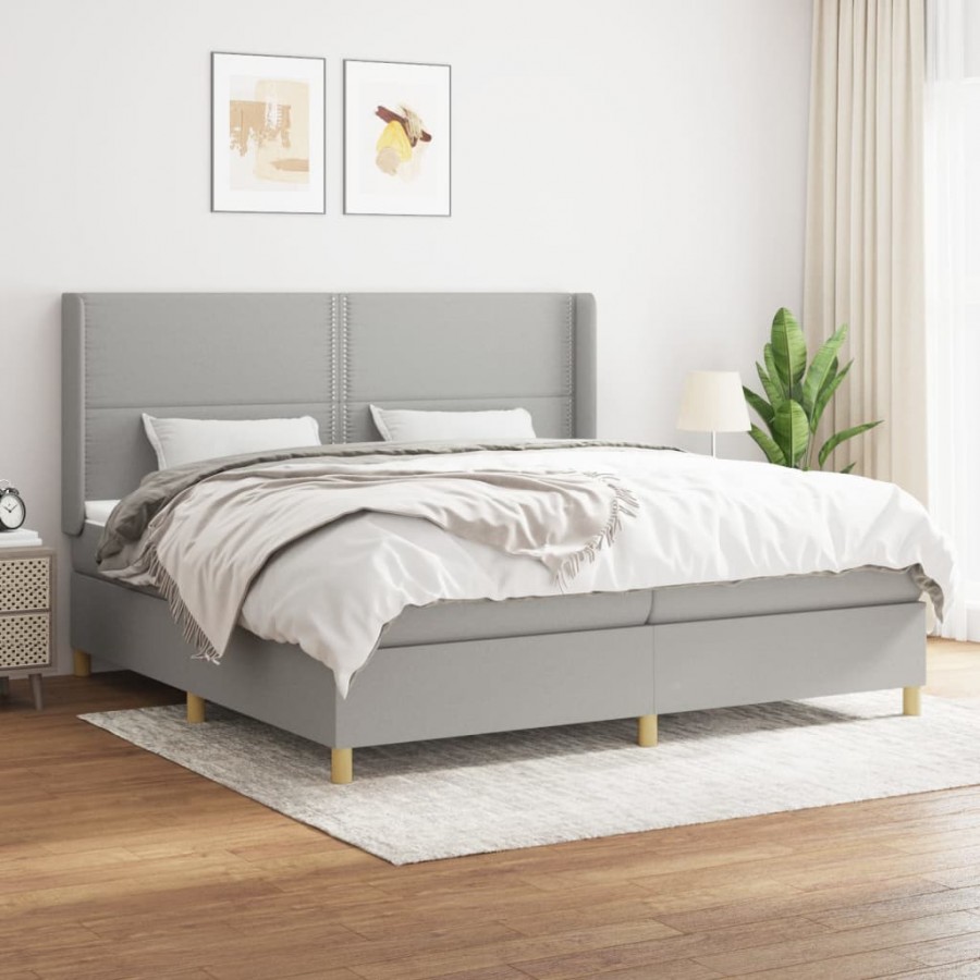 Sommier à lattes de lit avec matelas Gris clair 200x200cm Tissu