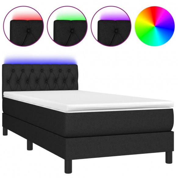 Cadre de lit avec matelas et LED Noir 90x200cm Tissu