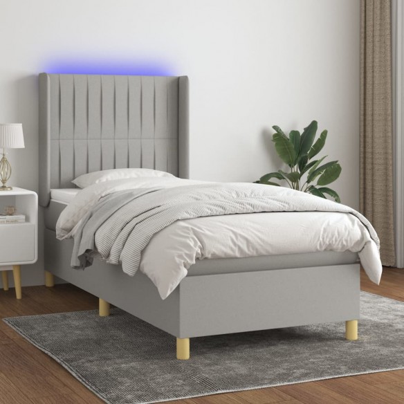 Cadre de lit matelas LED Gris clair 90x190cm Tissu